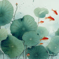 Koi Pond Lotus Mural Wallpaper in Soft Teal and Vibrant Orange Mural Wallpaper - room preview 04