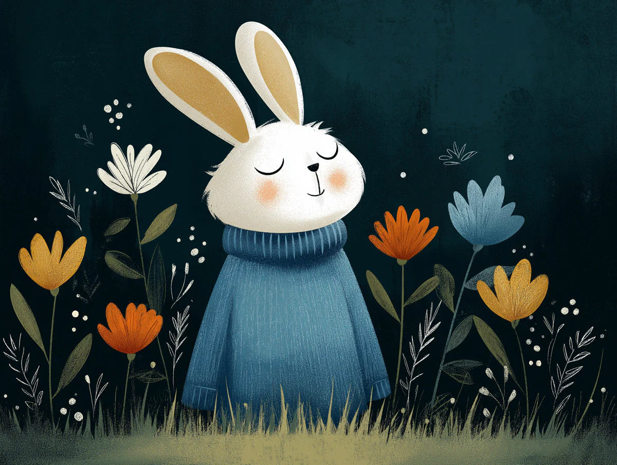 Cozy Rabbit in Sweater Mural Wallpaper — Whimsical Nature Scene Mural Wallpaper - room preview 04