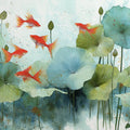 Koi Pond Watercolor Mural Wallpaper — Aquatic Botanical Design Mural Wallpaper - room preview 04