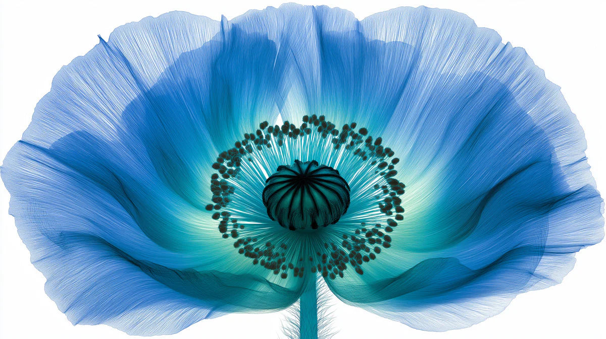 X-Ray Blue Poppy Macro Mural Wallpaper - room preview 04