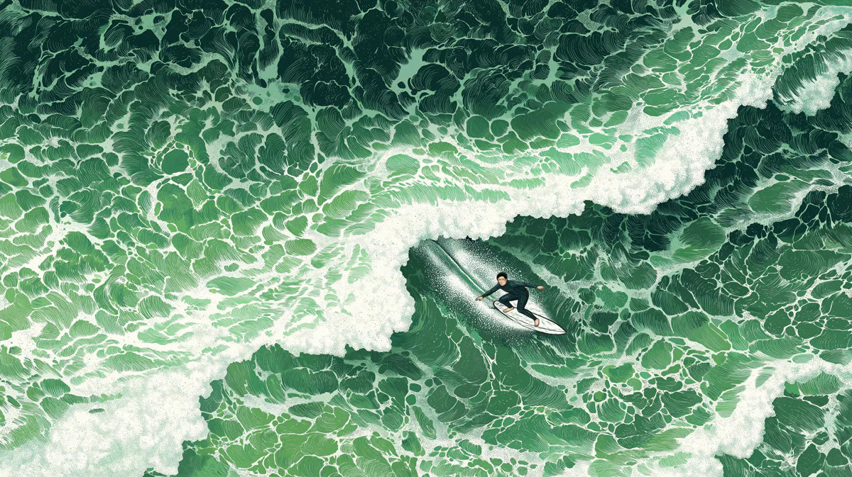 Emerald Ocean Surfer Mural Wallpaper — Artistic Marine Scene Mural Wallpaper - room preview 04