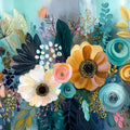 Abstract Floral Mural Wallpaper in Teal and Ochre Brushstrokes Mural Wallpaper - room preview 04