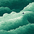 Surfer on Emerald Waves Mural Wallpaper — Stylized Sea Motif Mural Wallpaper - room preview 04