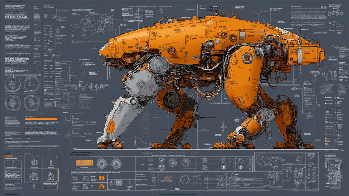 Industrial Mecha Blueprint Mural Wallpaper — Tech Schematics Mural Wallpaper - room preview 04