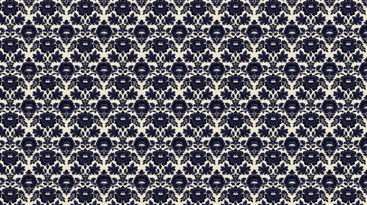 Midnight Navy Damask Floral Mural Wallpaper - room preview 04