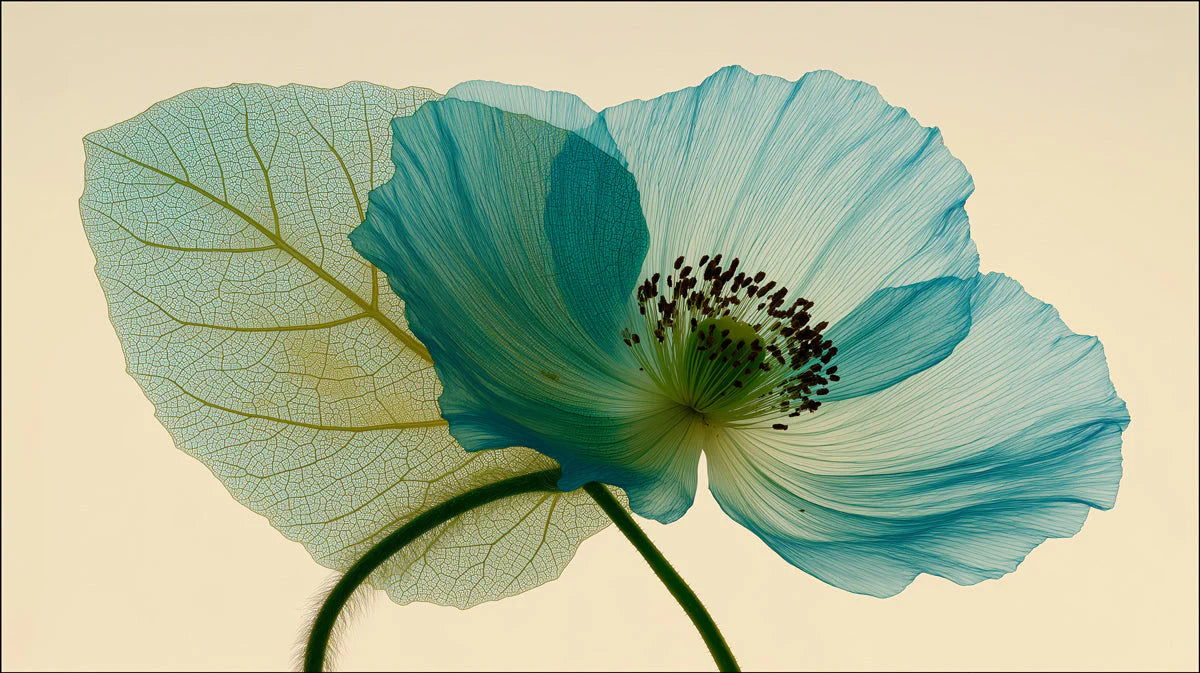 Ethereal Blue Poppy Botanical Mural Wallpaper - room preview 04
