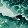 Surfer Wave Mural Wallpaper — Dynamic Deep Teal Ocean Scene Mural Wallpaper - room preview 04