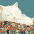 Giant Sleeping Cat over Town Mural Wallpaper — Whimsical Decor Mural Wallpaper - room preview 04
