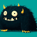 Friendly Monster Mural Wallpaper in Dark Charcoal and Teal Mural Wallpaper - room preview 04