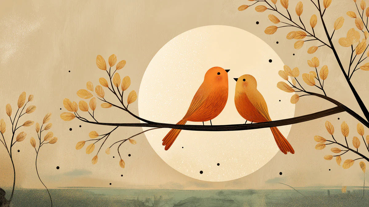 Sunlit Songbirds Mural Wallpaper — Whimsical Nature Design Mural Wallpaper - room preview 04