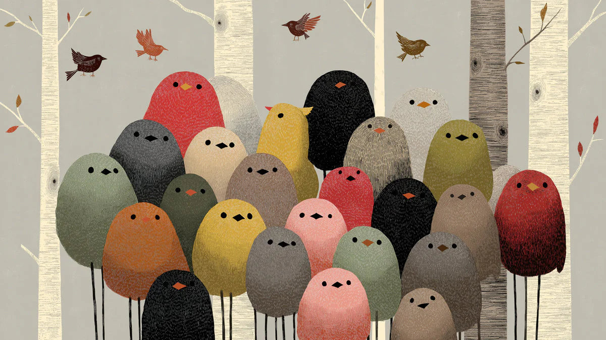 Gathering Birds Mural Wallpaper — Whimsical Forest Wall Decor Mural Wallpaper - room preview 04