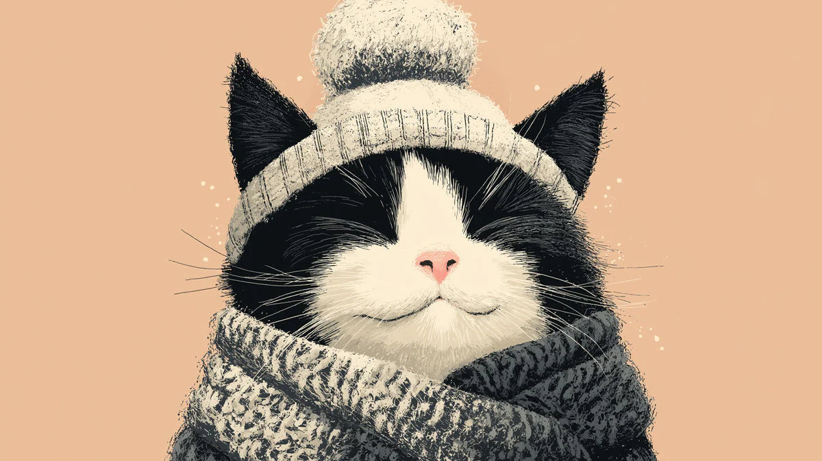 Cozy Winter Cat Mural Wallpaper — Whimsical Illustration Mural Wallpaper - room preview 04