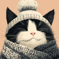 Cozy Winter Cat Mural Wallpaper — Whimsical Illustration Mural Wallpaper - room preview 04