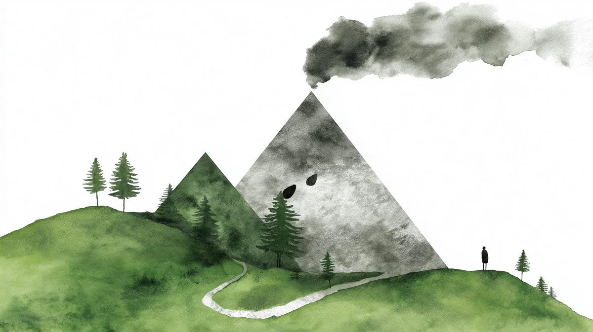 Minimalist Watercolor Mountain and Forest Mural Wallpaper - room preview 04