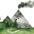 Minimalist Watercolor Mountain and Forest Mural Wallpaper - room preview 04