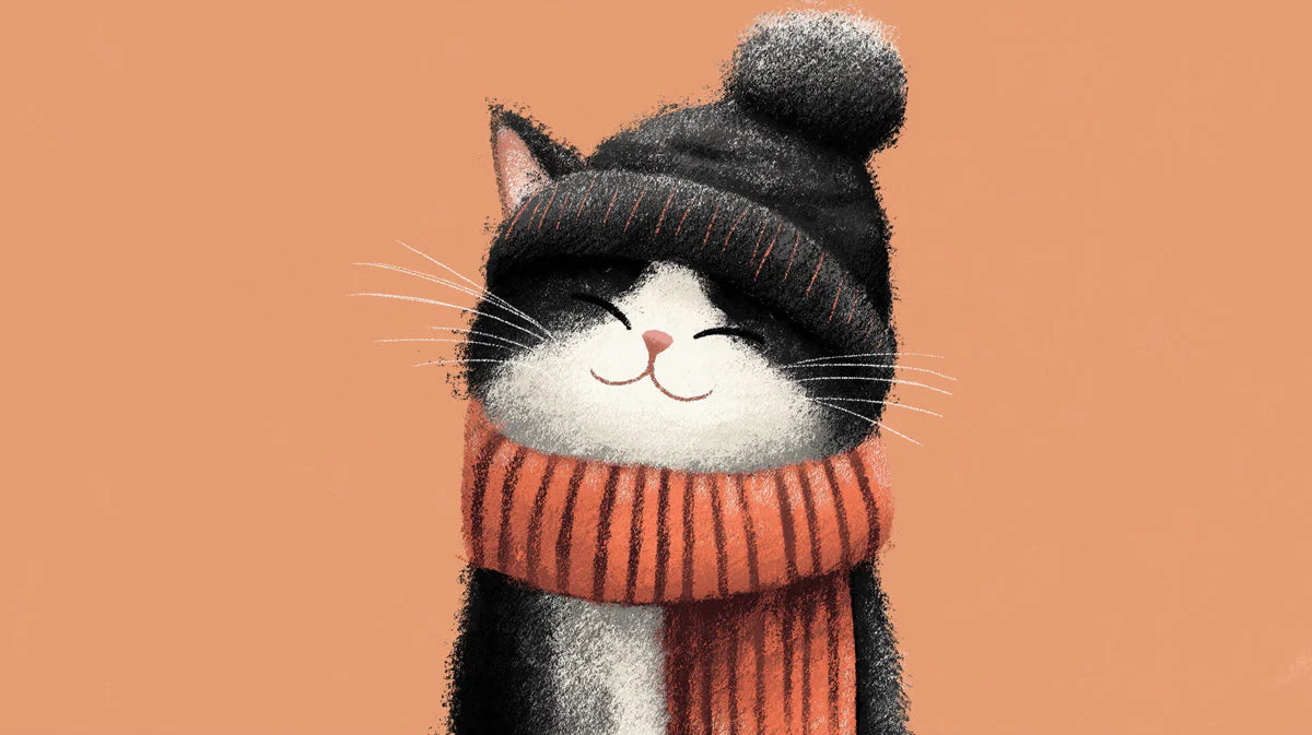 Cozy Winter Cat Mural Wallpaper — Whimsical Illustration Mural Wallpaper - room preview 04