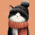 Cozy Winter Cat Mural Wallpaper — Whimsical Illustration Mural Wallpaper - room preview 04