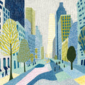 Urban Sketch Cityscape Mural Wallpaper with Colorful Trees Mural Wallpaper - room preview 04
