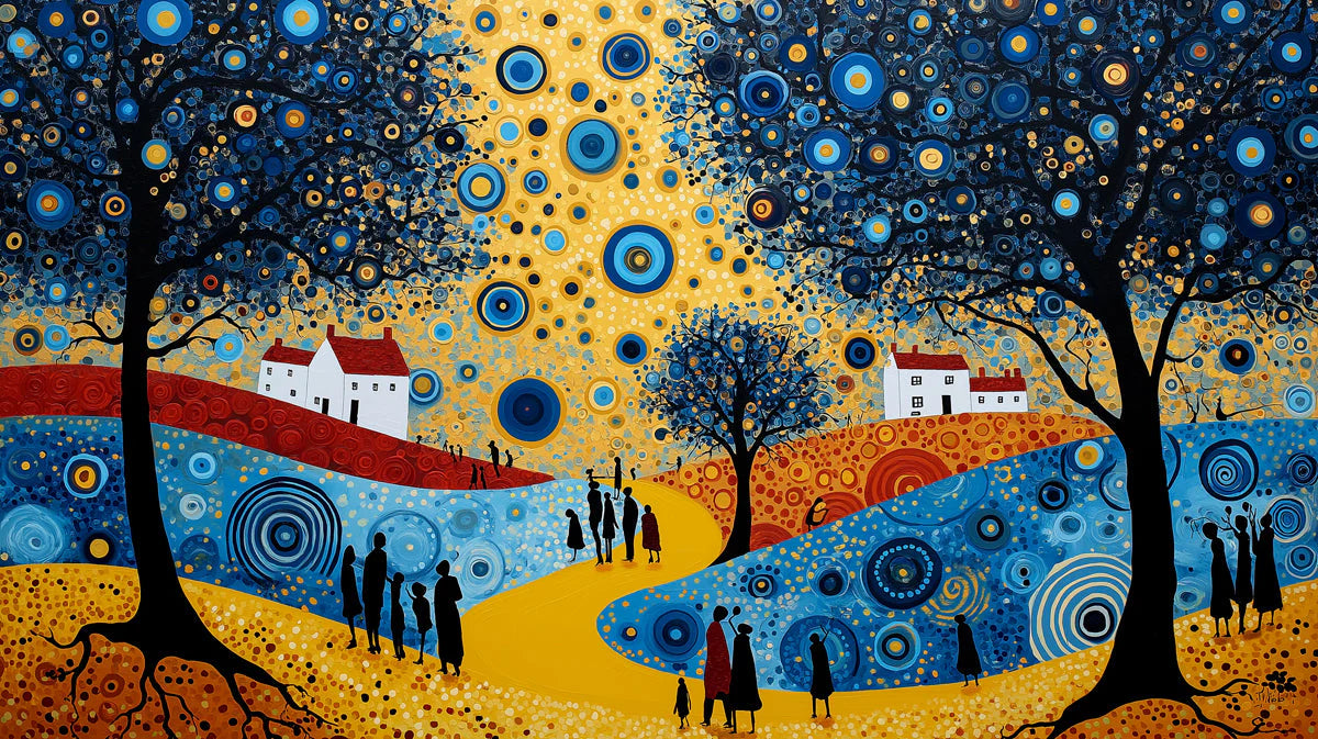 Starry Meadow Landscape Mural Wallpaper — Whimsical Artistic Scene Mural Wallpaper - room preview 04