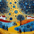 Starry Meadow Landscape Mural Wallpaper — Whimsical Artistic Scene Mural Wallpaper - room preview 04