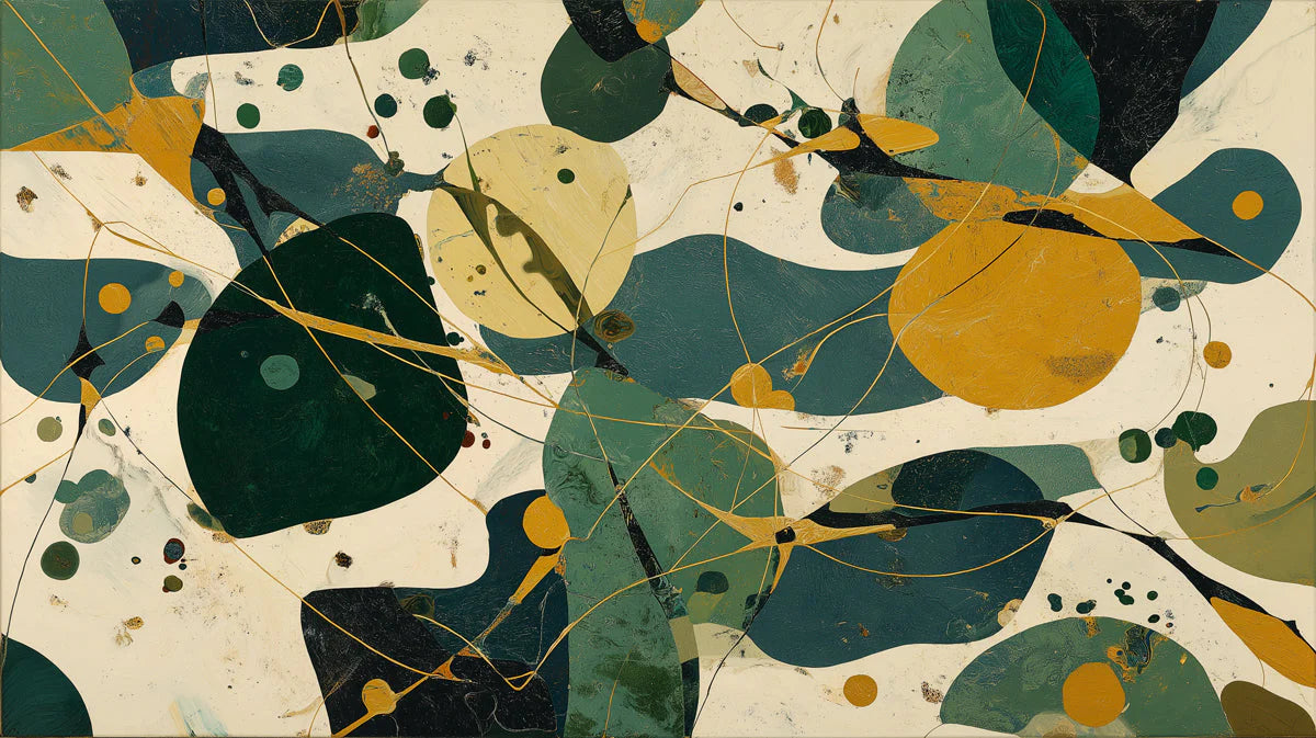 Mid-Century Abstract Mural Wallpaper with Ochre and Teal Accents Mural Wallpaper - room preview 04