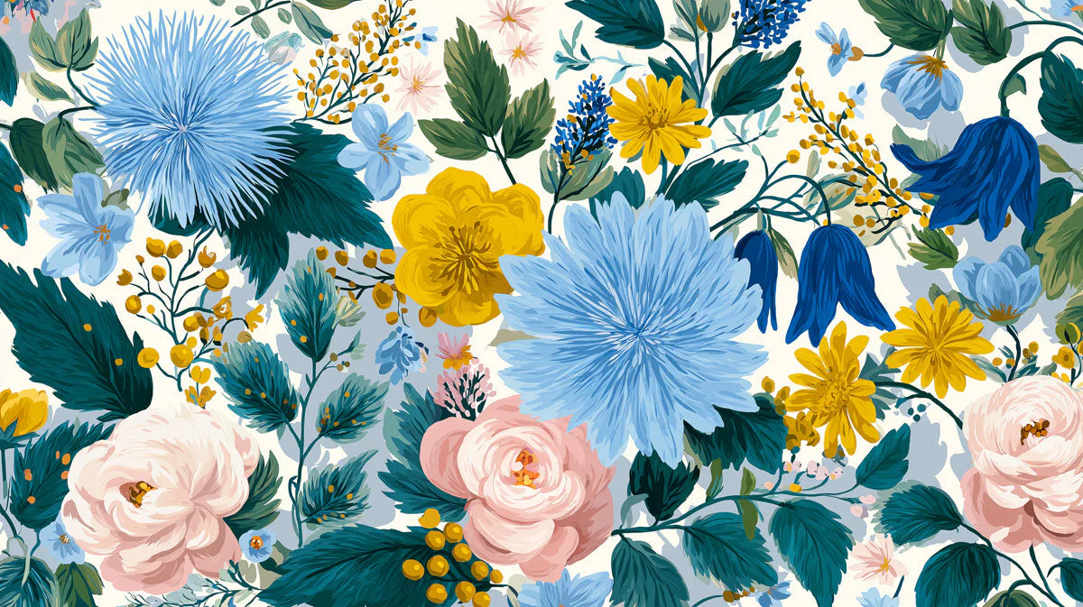 Sunlit Meadow Floral Mural Wallpaper — Colorful Botanical Art Mural Wallpaper - room preview 04