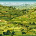 Terraced Mountain Valley Mural Wallpaper — Hand-Drawn Landscape Mural Wallpaper - room preview 04