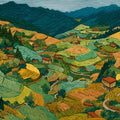 Terraced Mountain Landscape Mural Wallpaper in Earthy Tones Mural Wallpaper - room preview 04