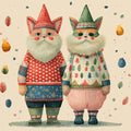 Folklore Cat Duo Mural Wallpaper — Whimsical Hand-Drawn Illustration Mural Wallpaper - room preview 04