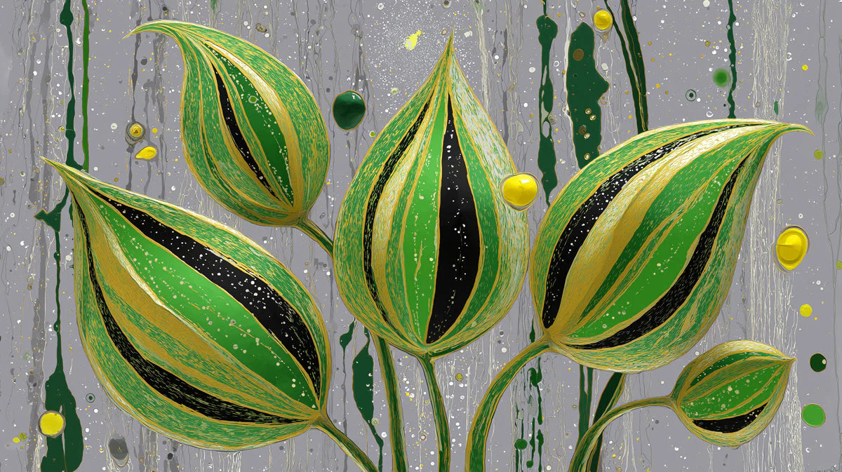 Abstract Botanical Mural Wallpaper in Emerald and Ochre Mural Wallpaper - room preview 04