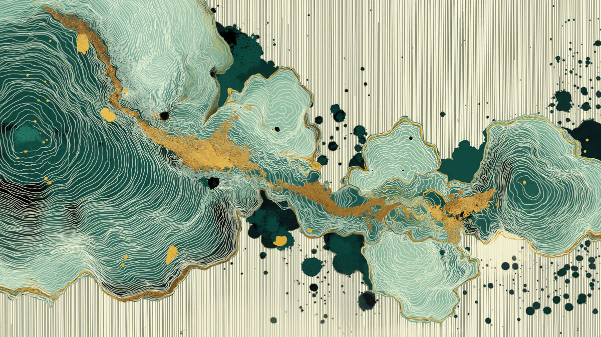 Abstract Topographic Mural Wallpaper with Gold Leaf Accents Mural Wallpaper - room preview 04