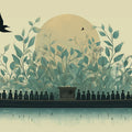 Voyage Botanical Mural Wallpaper — Artistic Nature Landscape Mural Wallpaper - room preview 04
