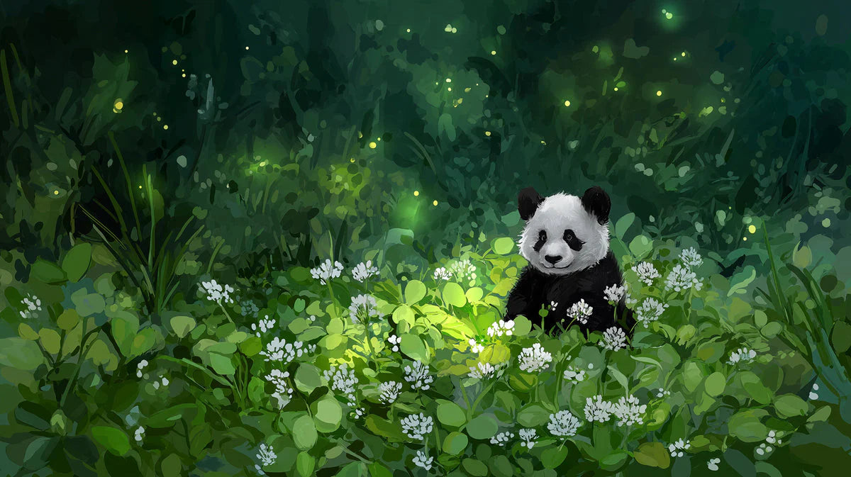 Panda in Enchanted Forest Mural Wallpaper with Firefly Glow Mural Wallpaper - room preview 04