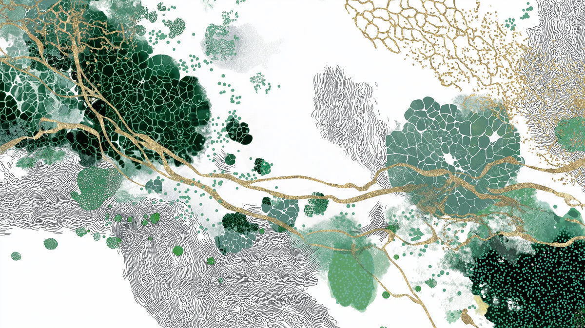 Emerald and Gold Abstract Fluid Mural Wallpaper - room preview 04