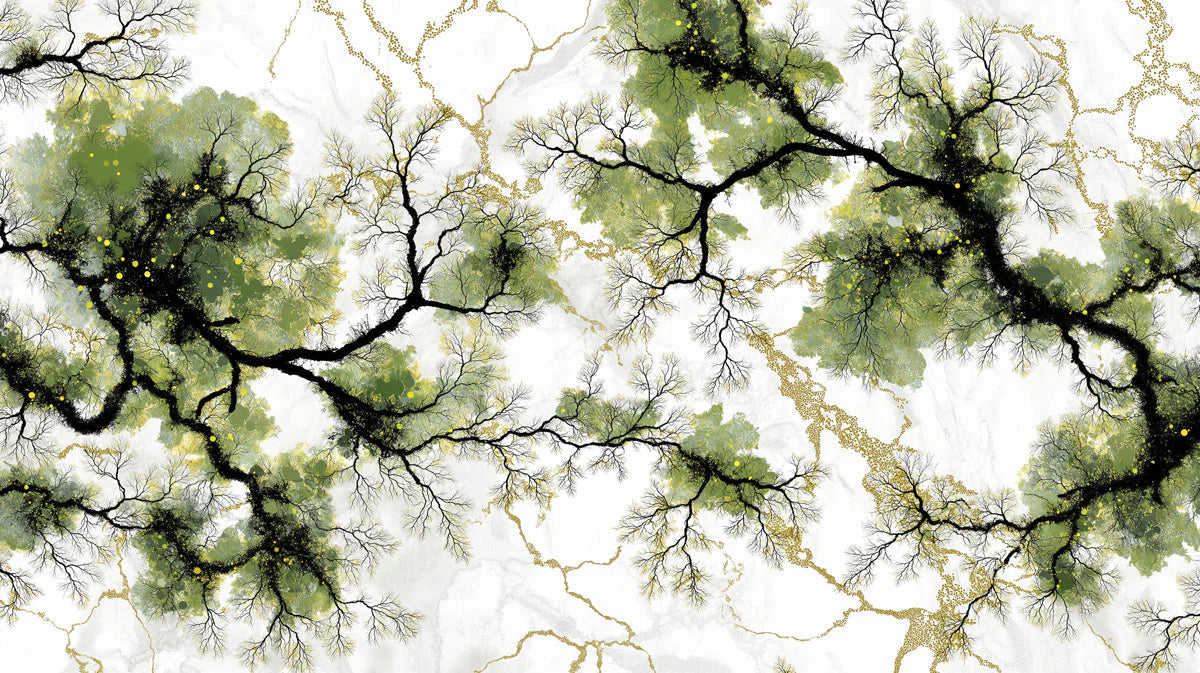 Gilded Forest Branch Mural Wallpaper — Artistic Nature Design Mural Wallpaper - room preview 04