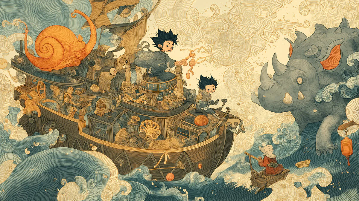 Fantasy Voyage Mural Wallpaper — Whimsical Storybook Illustration Mural Wallpaper - room preview 04