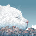 Giant Sleeping Cat Over Mediterranean Town Mural Wallpaper - room preview 04