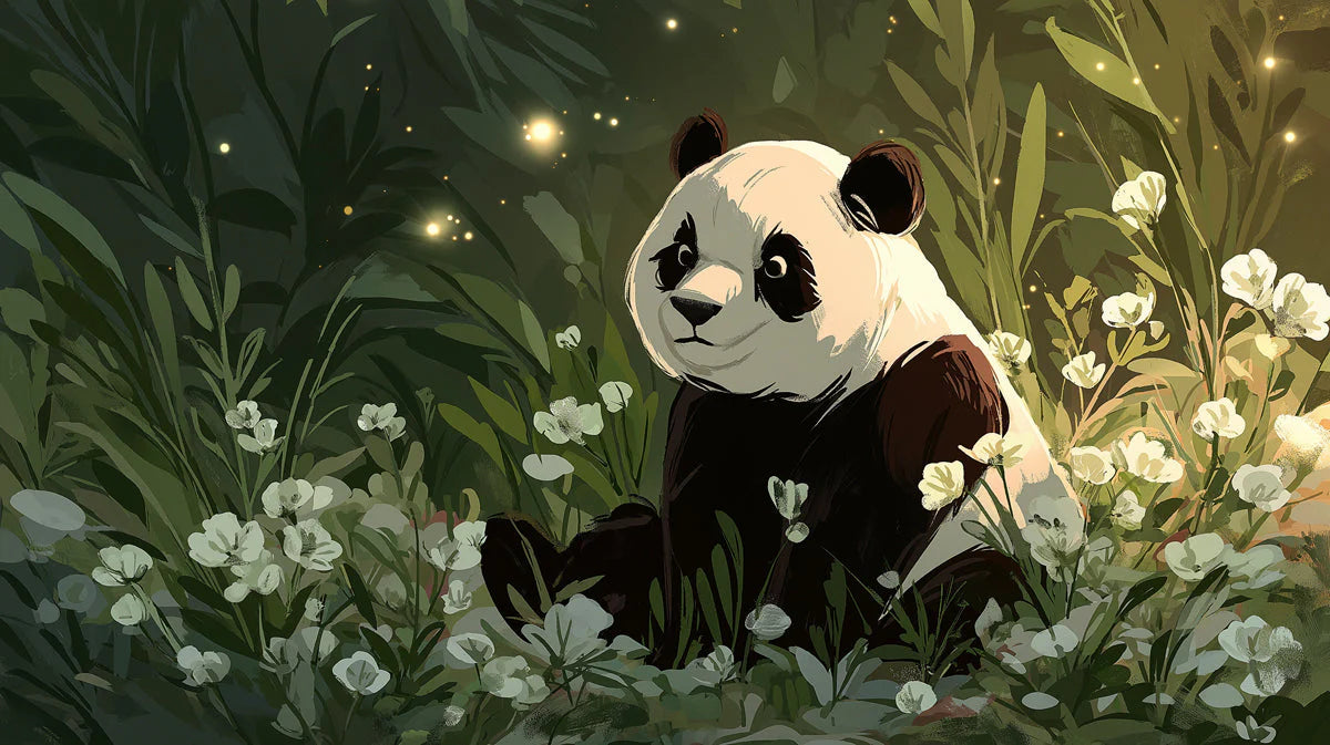Panda in Forest Grove Mural Wallpaper with Firefly Glow Mural Wallpaper - room preview 04