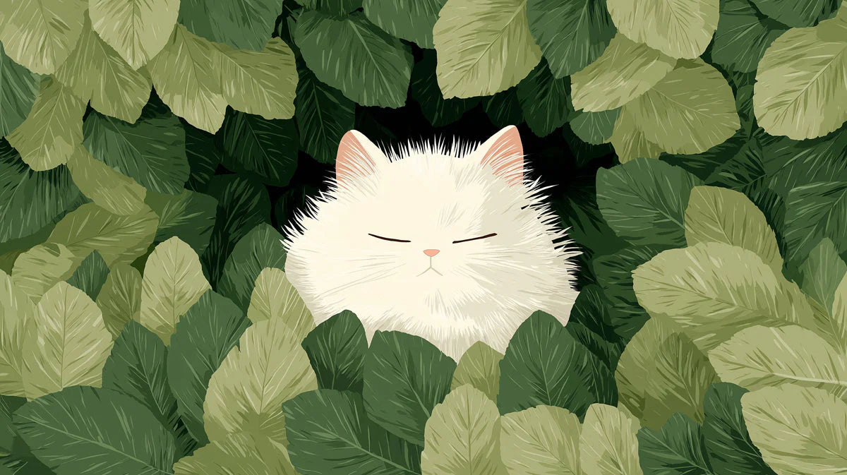 White Fluffy Cat in Deep Jungle Mural Wallpaper - room preview 04