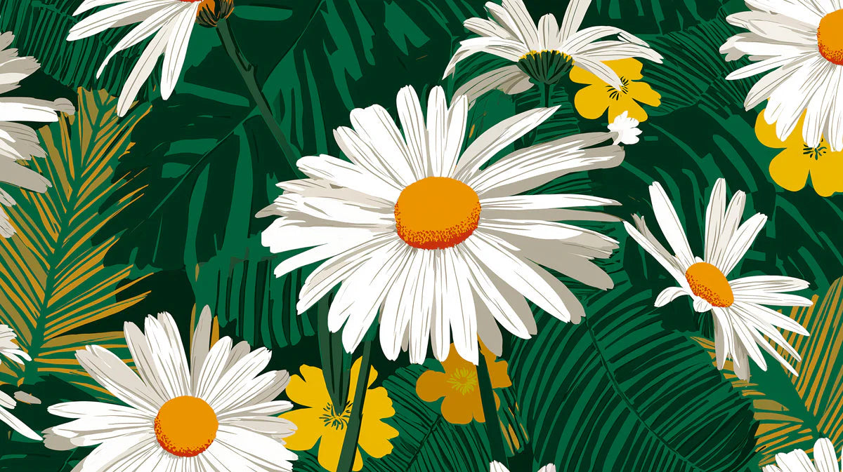 Bold Daisy Meadow Mural Wallpaper in Deep Forest Green Mural Wallpaper - room preview 04