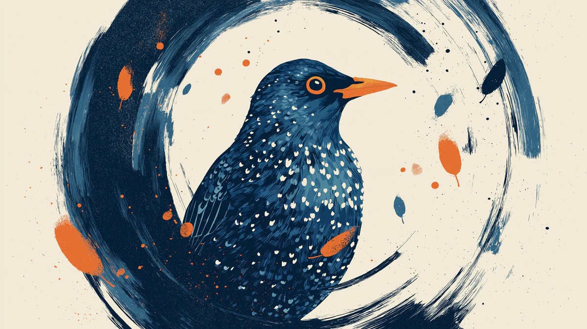 Starling Bird Mural Wallpaper — Abstract Painterly Nature Design Mural Wallpaper - room preview 04