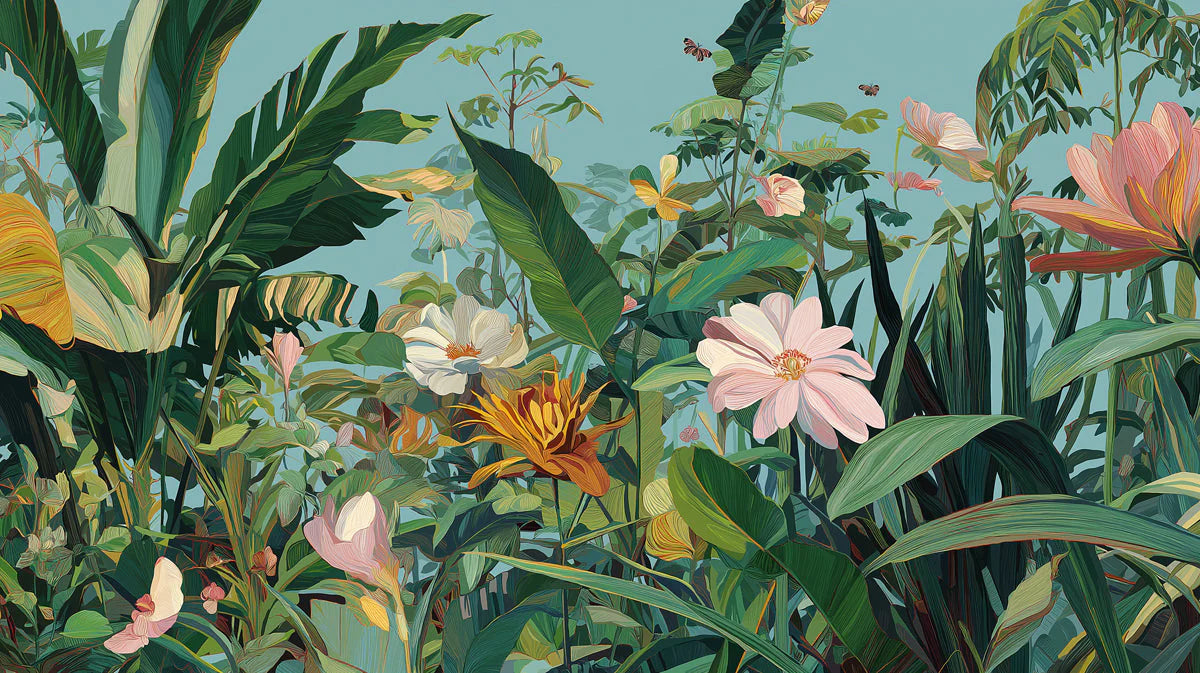 Botanical Garden Mural Wallpaper — Lush Floral Art Scene Mural Wallpaper - room preview 04