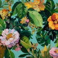 Vibrant Botanical Oil Painting Mural Wallpaper in Teal Mural Wallpaper - room preview 04