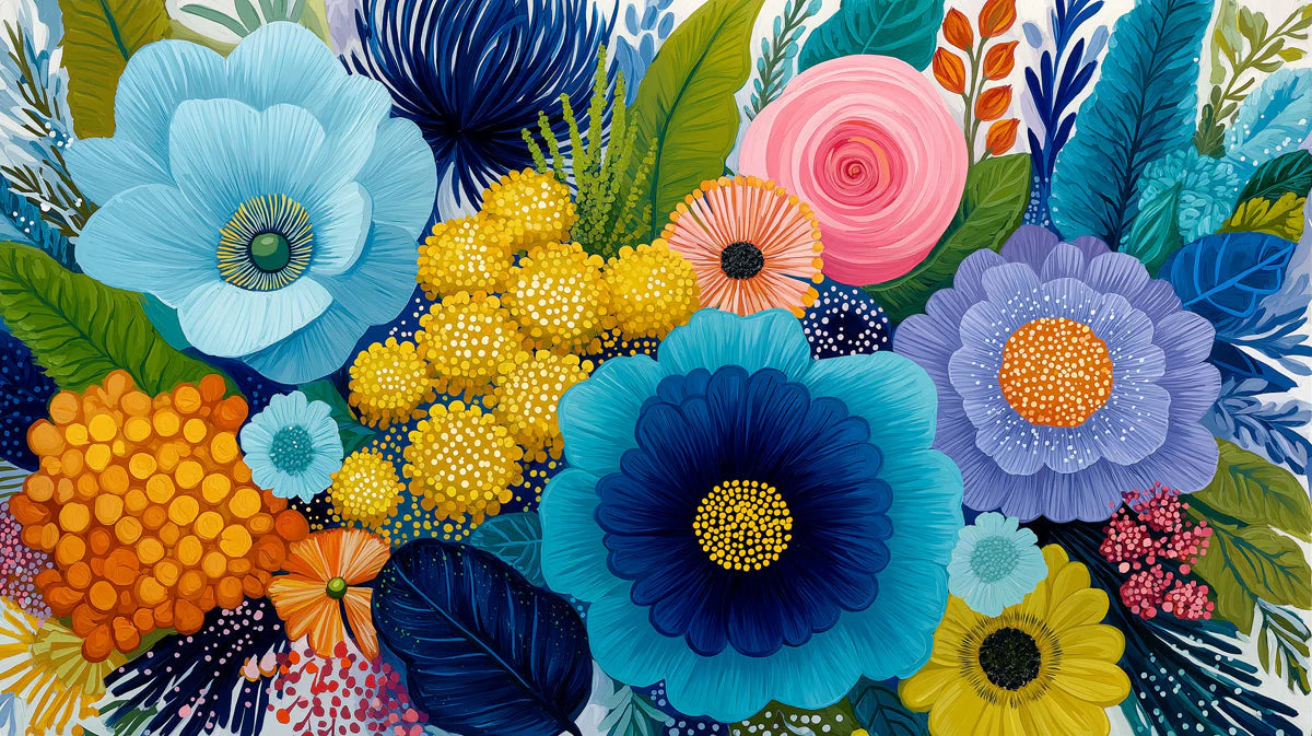 Vibrant Botanical Garden Mural Wallpaper in Saturated Florals Mural Wallpaper - room preview 04