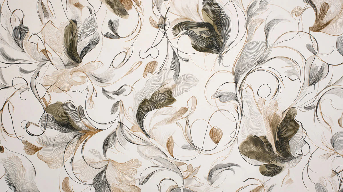 Abstract Botanical Line Art Mural Wallpaper — Organic Swirls Mural Wallpaper - room preview 04