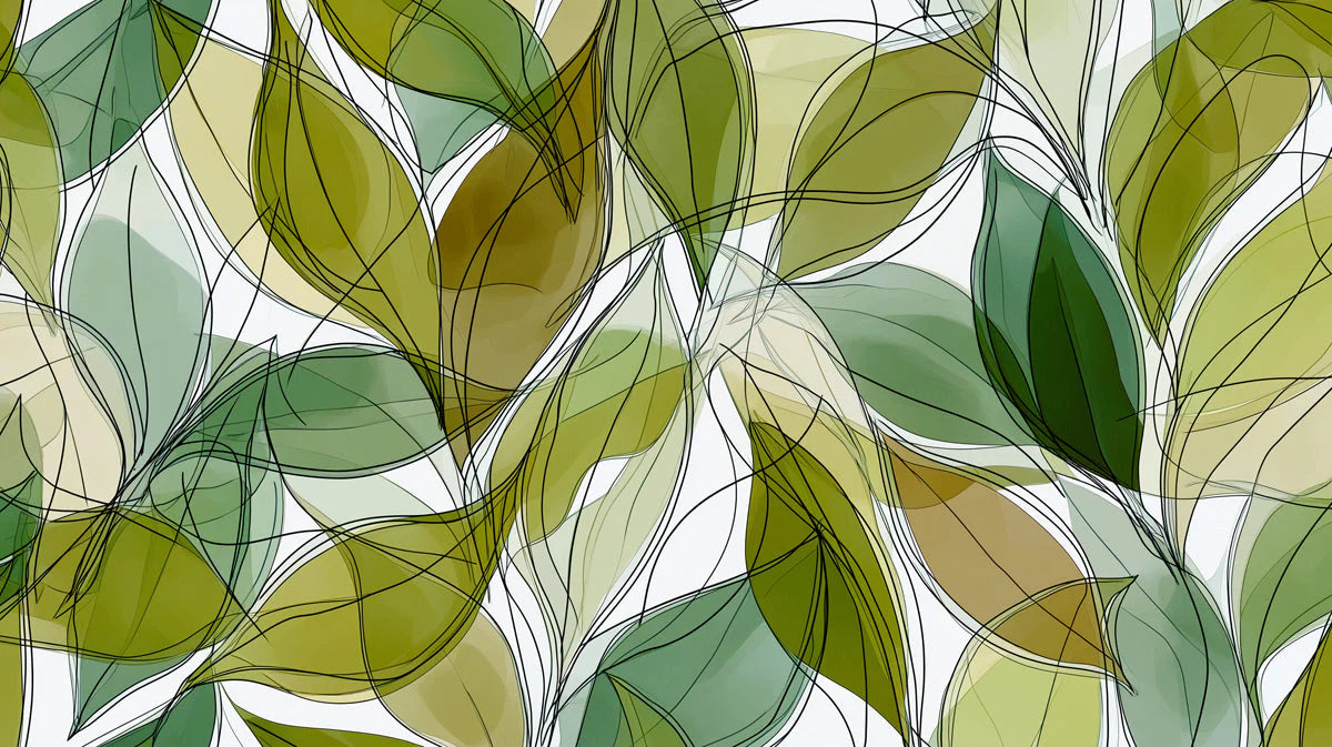 Abstract Leaf Silhouette Mural Wallpaper in Sage and Olive Green Mural Wallpaper - room preview 04