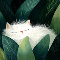 Sleepy White Cat in Tropical Foliage Mural Wallpaper - room preview 04