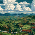 Terraced Valley Landscape Mural Wallpaper with Cloudy Sky Mural Wallpaper - room preview 04