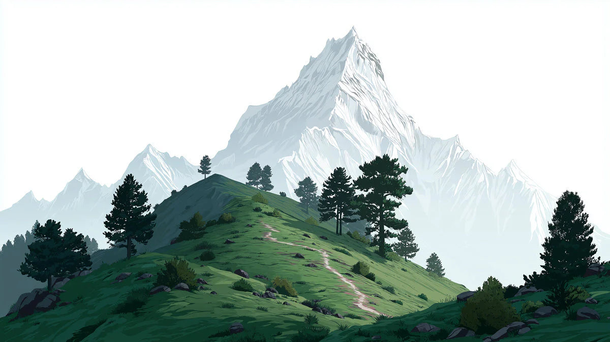 Alpine Ridge Mural Wallpaper with Snowy Peaks and Green Foothills Mural Wallpaper - room preview 04
