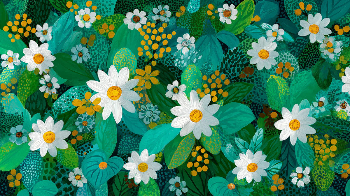 Meadow Daisy Mural Wallpaper in Teal and Ochre Mural Wallpaper - room preview 04
